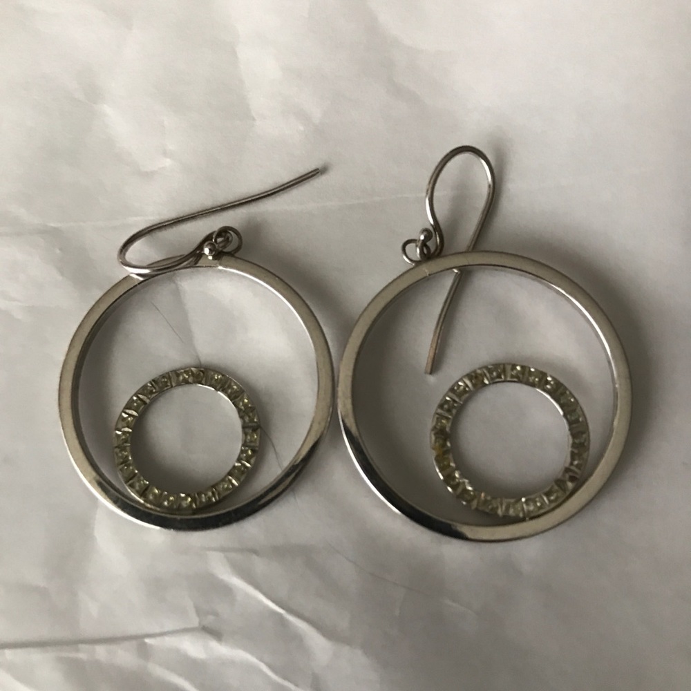 Sterling silver hoop hanging earrings